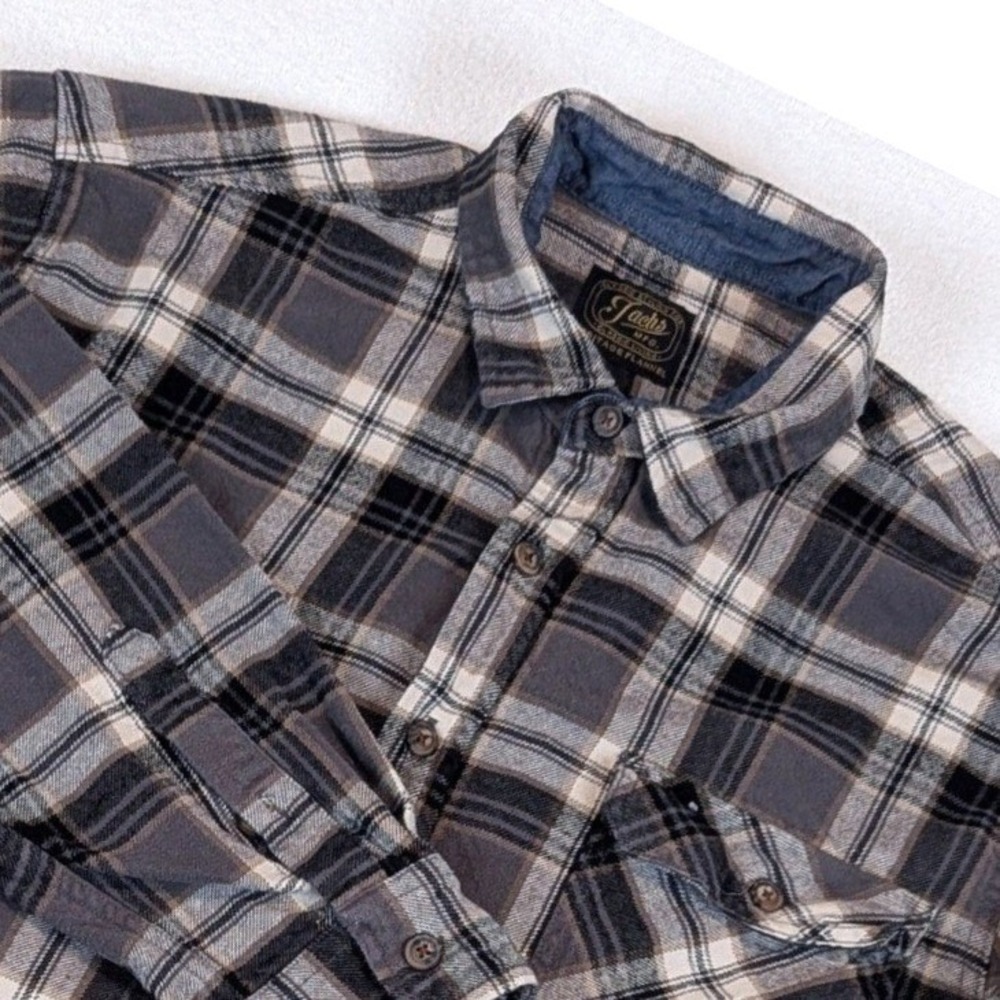 Jachs NY Heritage Flannel Shirt Mens XXL Grey Black Plaid Long Sleeve Cotton